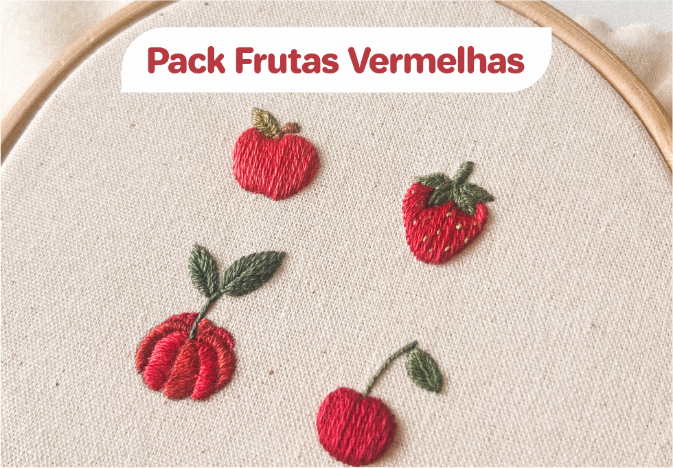 Maçã, morango, pitanga e cereja bordados: Pack Frutas Vermelhas.